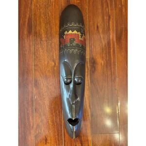 Tribal Mask Wall Hanging-Hand Carved and Hand Painted-Large 22"